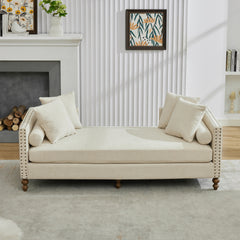 75.2'' Wide Upholstered Chaise Lounge Indoor with Nailheads,Sleeper Sofa Couch With 4 Throw Pillows&2 Bolsters,Daybed with Rubberwood Legs For Living Room,Bedroom, Apartment,Guestroom,Beige Chenille