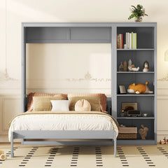 Queen Size Murphy Bed Wall Bed with Shelves,Gray(OLD SKU:LP000697AAE-1)