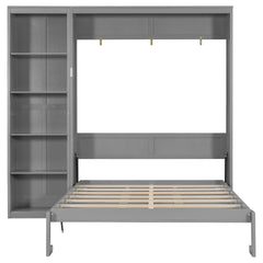 Queen Size Murphy Bed Wall Bed with Shelves,Gray(OLD SKU:LP000697AAE-1)