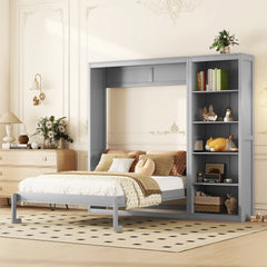 Queen Size Murphy Bed Wall Bed with Shelves,Gray(OLD SKU:LP000697AAE-1)