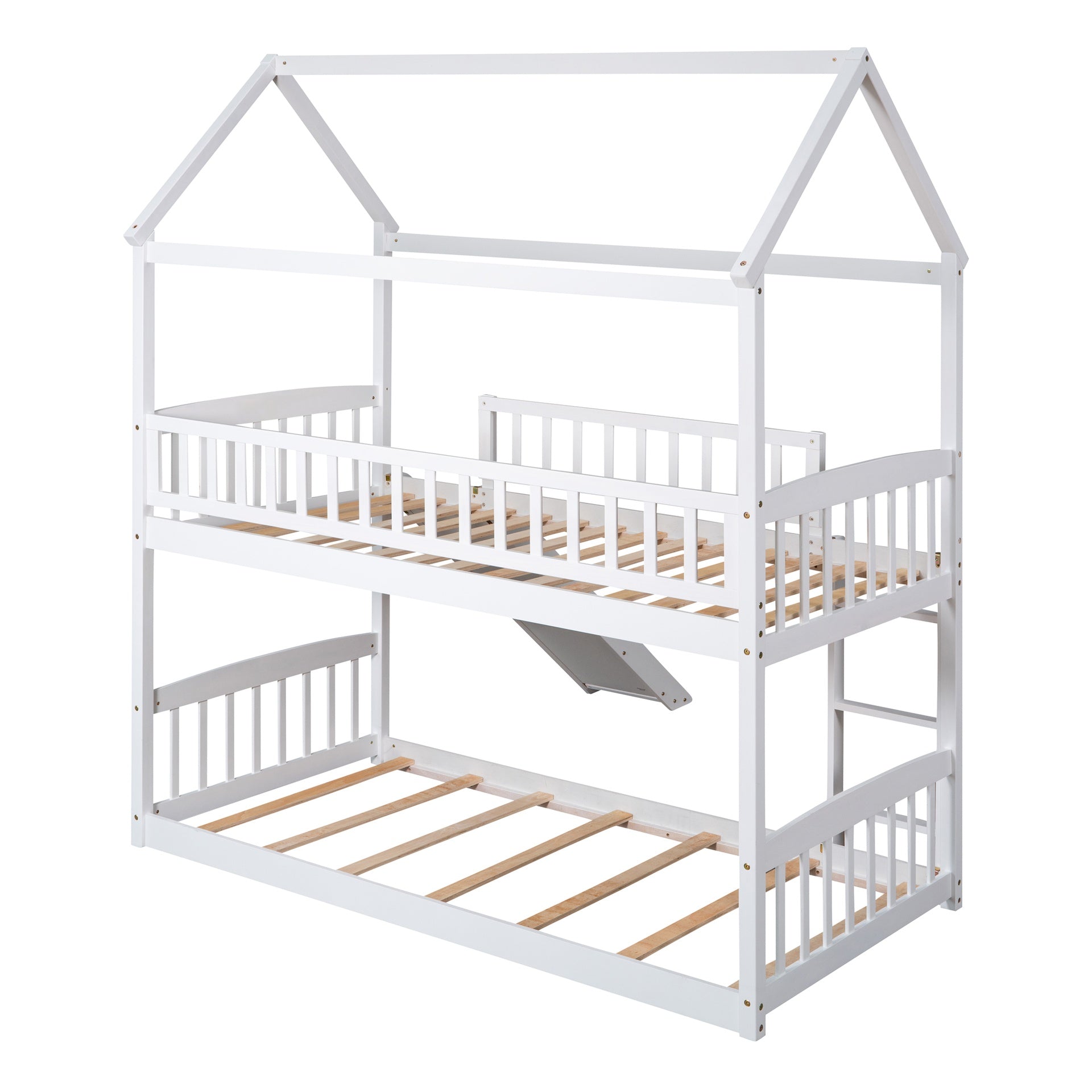 Twin Over Twin Bunk Bed with Slide, House Bed with Slide, White(OLD SKU: LT100213AAK)