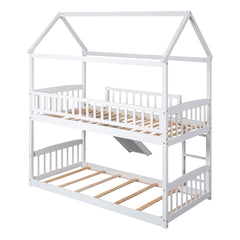 Twin Over Twin Bunk Bed with Slide, House Bed with Slide, White(OLD SKU: LT100213AAK)