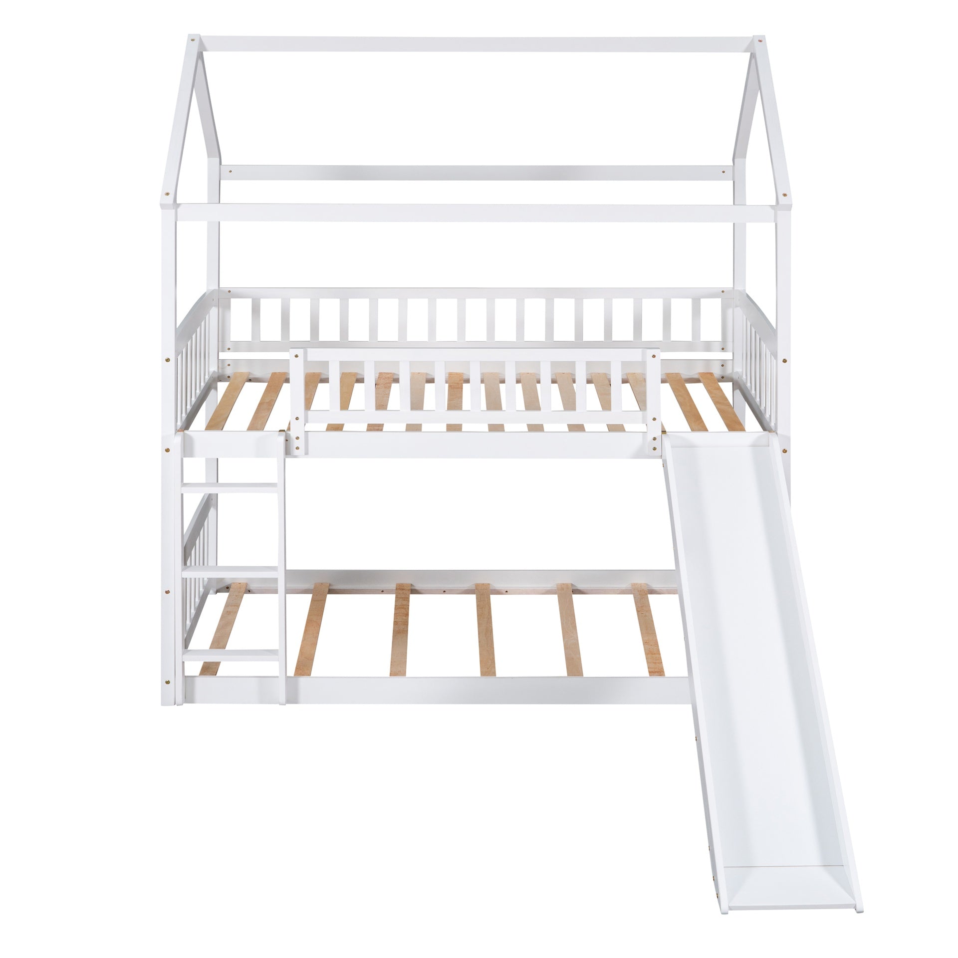 Twin Over Twin Bunk Bed with Slide, House Bed with Slide, White(OLD SKU: LT100213AAK)