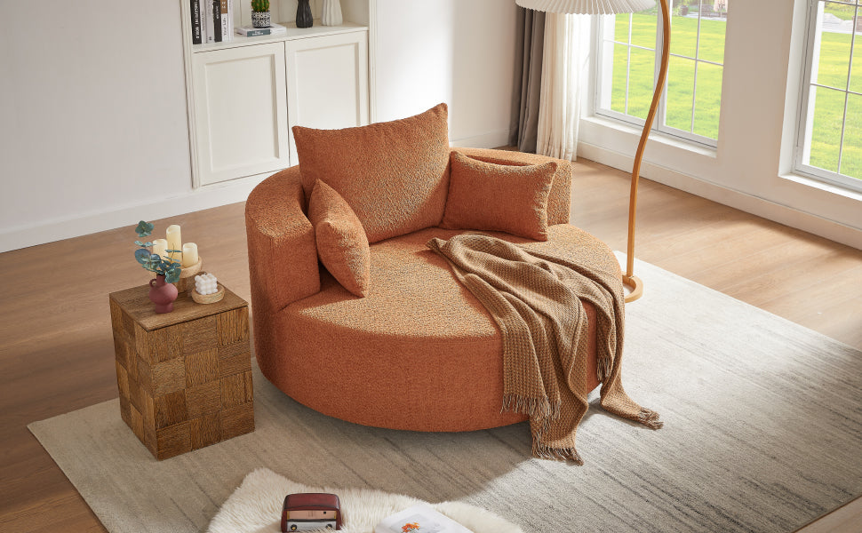 360° Swivel Chair Accent Barrel Chair Swivel Round Sofa Chair with 3 Removable Pillows for Living Room, Bedroom, Office and Hotel, Orange Red