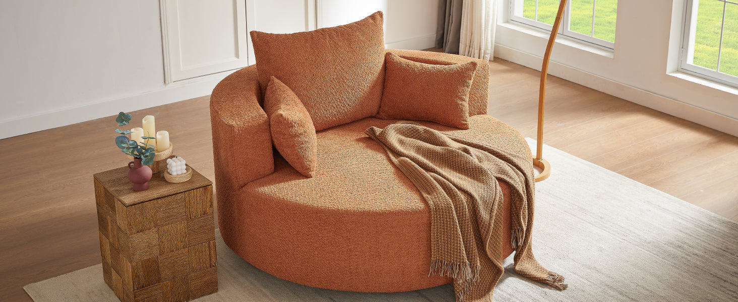 360° Swivel Chair Accent Barrel Chair Swivel Round Sofa Chair with 3 Removable Pillows for Living Room, Bedroom, Office and Hotel, Orange Red
