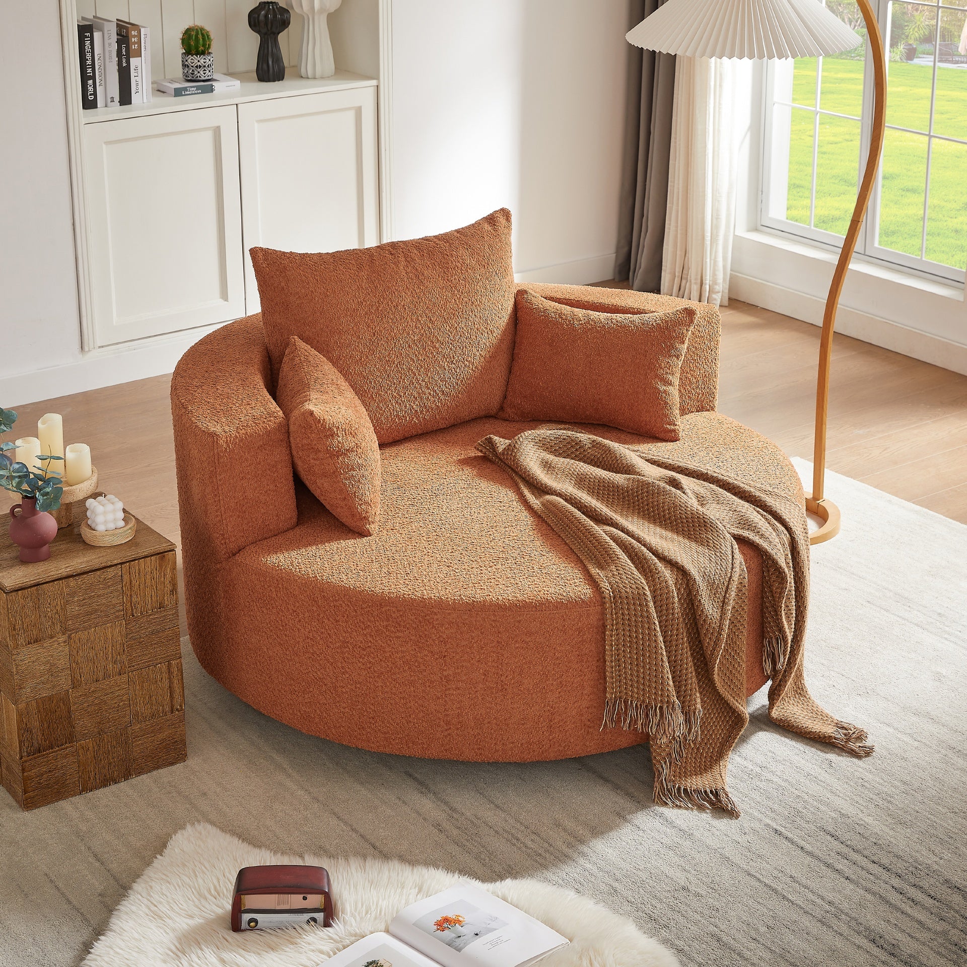 360° Swivel Chair Accent Barrel Chair Swivel Round Sofa Chair with 3 Removable Pillows for Living Room, Bedroom, Office and Hotel, Orange Red