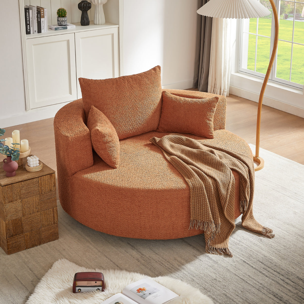 360° Swivel Chair Accent Barrel Chair Swivel Round Sofa Chair with 3 Removable Pillows for Living Room, Bedroom, Office and Hotel, Orange Red