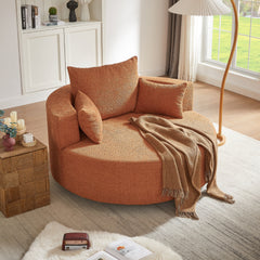 360° Swivel Chair Accent Barrel Chair Swivel Round Sofa Chair with 3 Removable Pillows for Living Room, Bedroom, Office and Hotel, Orange Red