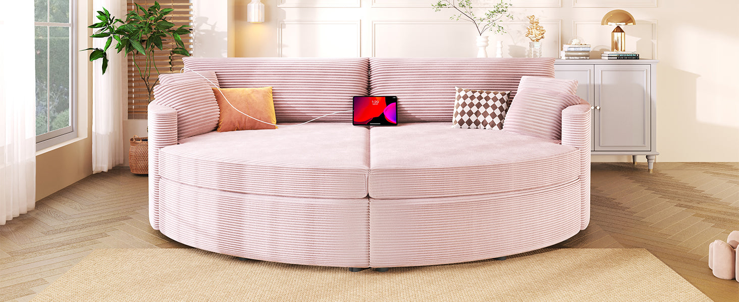 Oversized Double Chaise Lounge Sofa 102.3" Sofa Bed Upholstered Loveseat Sofa Couch with Deep Seat and USB Ports for Living Room, Pink