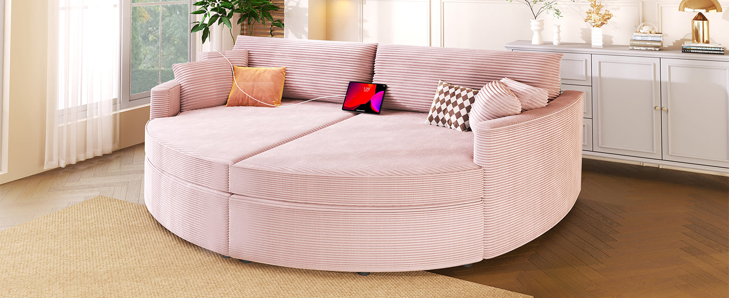 Oversized Double Chaise Lounge Sofa 102.3" Sofa Bed Upholstered Loveseat Sofa Couch with Deep Seat and USB Ports for Living Room, Pink