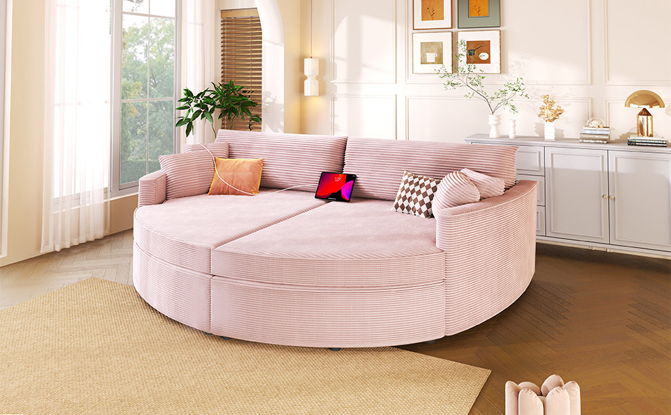 Oversized Double Chaise Lounge Sofa 102.3" Sofa Bed Upholstered Loveseat Sofa Couch with Deep Seat and USB Ports for Living Room, Pink