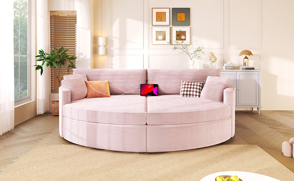 Oversized Double Chaise Lounge Sofa 102.3" Sofa Bed Upholstered Loveseat Sofa Couch with Deep Seat and USB Ports for Living Room, Pink