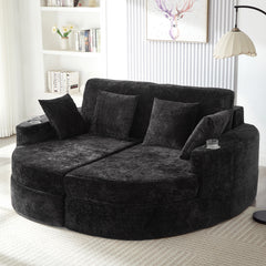 Full-Compressed Chaise Sofa 80" Curved Chaise Lounge Sofa Boneless Couch Upholstered Sofa Bed with Two Cup Holders for Living Room, Black