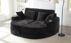 Full-Compressed Chaise Sofa 80" Curved Chaise Lounge Sofa Boneless Couch Upholstered Sofa Bed with Two Cup Holders for Living Room, Black