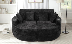 Full-Compressed Chaise Sofa 80" Curved Chaise Lounge Sofa Boneless Couch Upholstered Sofa Bed with Two Cup Holders for Living Room, Black