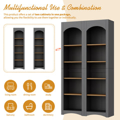 ON-TREND Free Standing 5 Tier Bookshelves, Bookcases Set of 2, Farmhouse Two-Tone Storage Cabinet with Adjustable Shelves, Modern 72"H Kitchen Pantry Cabinet for Living Room, Home Office, Grey