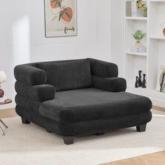 Oversized Chaise Lounge 52.4" Modern Comfy Lounger Chenille Upholstered Sofa Bed with Deep Seat and Layered Armrests for Living Room or Bedroom, Black