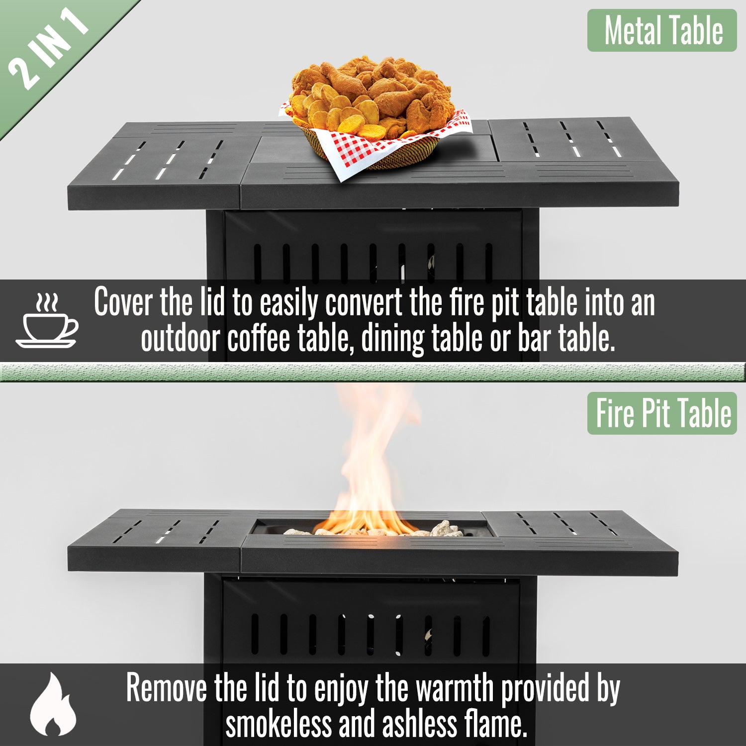34" Propane Gas Fire Pit Table, 50000 BTU Rectangular Steel Fire Pit for Outside Patio Deck Garden Courtyard- Black