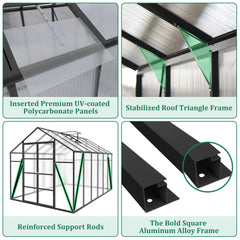 Newly marketed Gain height windproofaluminum greenhouse 10x12 FT Polycarbonate Greenhouse Raised Base and Anchor Aluminum Heavy Duty Walk-in Greenhouses for Outdoor Backyard in All Season