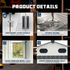 8x12 Ft Metal Outdoor Storage Shed with Window, Floor Base, Air Vents and Double Hinged Door