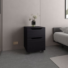 Ethan Open Shelves Nightstand With One Door, Modern Bedside Table For Bedroom Storage, Black