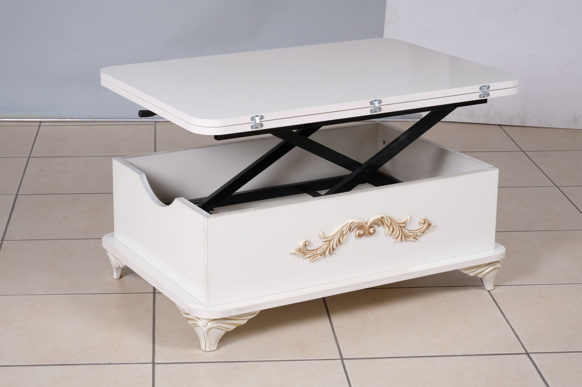 Rio Smart Coffee Table For Living Room, Adjustable Height Coffee Table, 1001 White