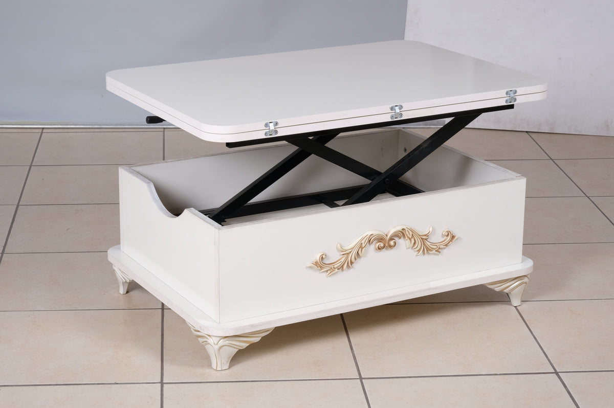 Rio Smart Coffee Table For Living Room, Adjustable Height Coffee Table, 1001 White