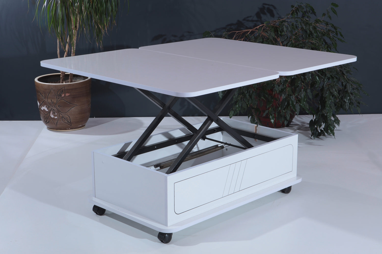 Rio Smart Coffee Table For Living Room, Adjustable Height Coffee Table, 1003 White