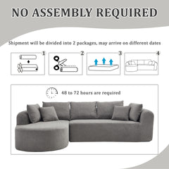 109 Inch Cloud Sectional Couch, Boneless Sofa for Living Room, Corduroy Modular Couch with L Shape Chaise, Modern Compressed Sofa in a Box, Memory Foam Filling (LIGHT GREY)