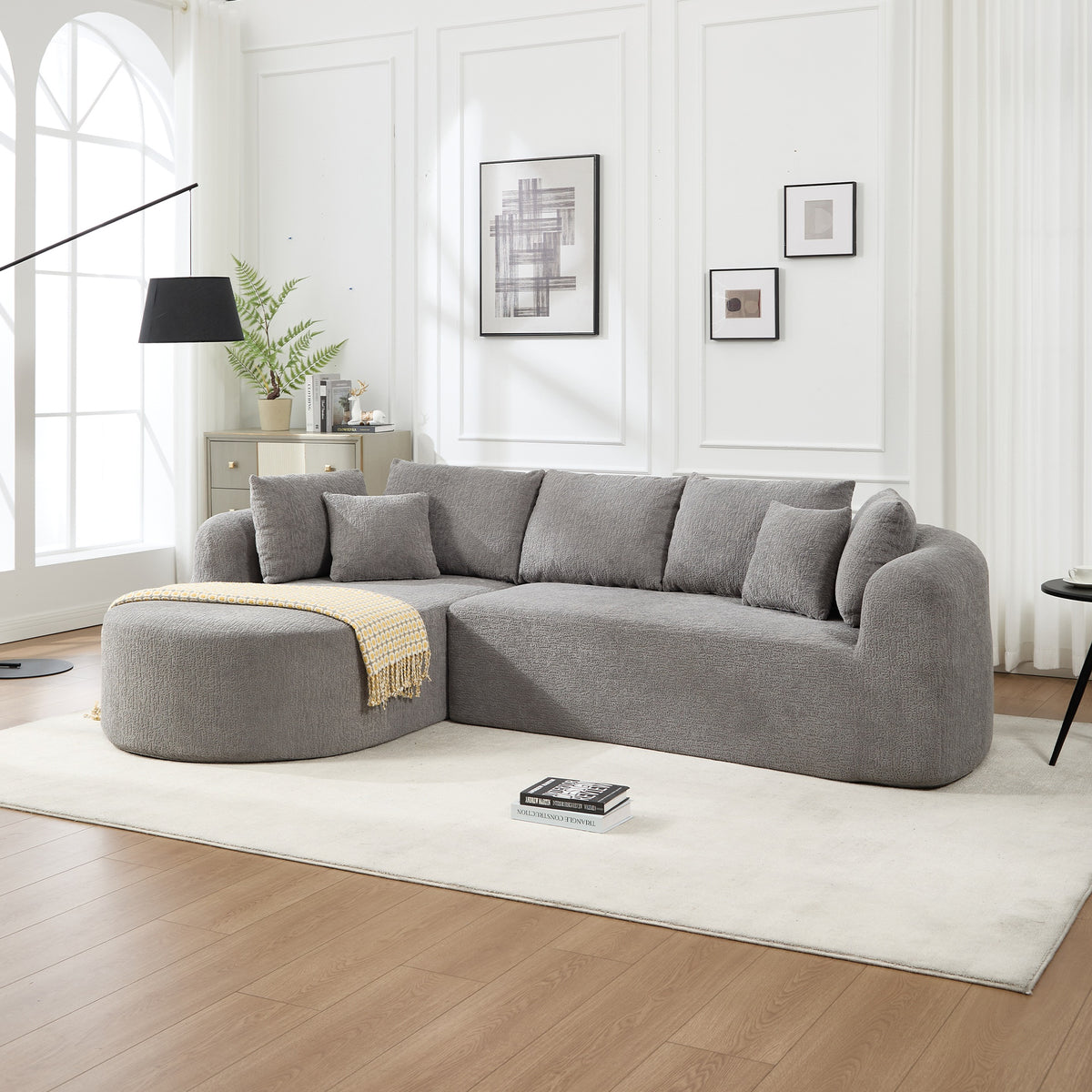 109 Inch Cloud Sectional Couch, Boneless Sofa for Living Room, Corduroy Modular Couch with L Shape Chaise, Modern Compressed Sofa in a Box, Memory Foam Filling (LIGHT GREY)