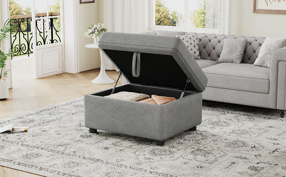 26.6" Ottoman Movable Storage Ottoman Footrest for Living Room, Bedroom, Gray
