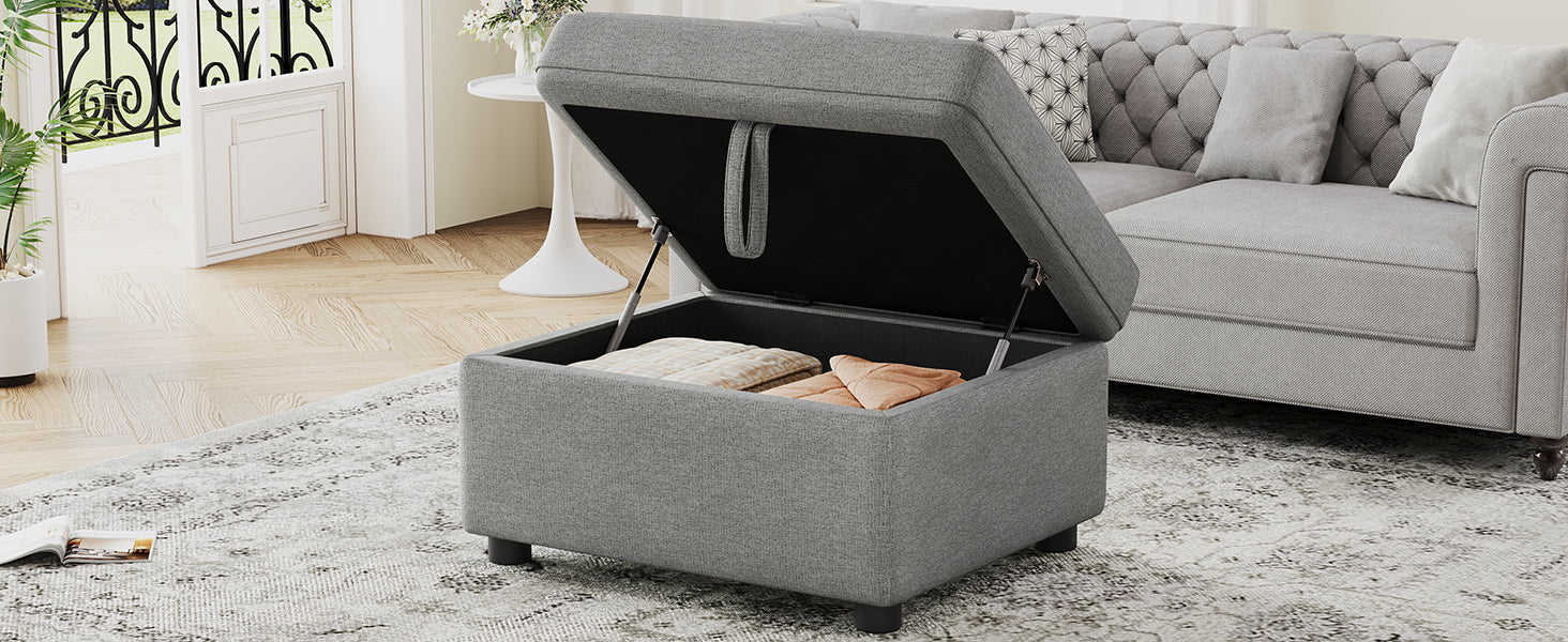26.6" Ottoman Movable Storage Ottoman Footrest for Living Room, Bedroom, Gray