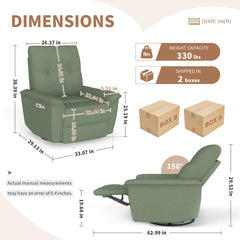 270° Power Swivel Rocker Recliner Chair w/ Phone Holder, Electric Glider Reclining Sofa with USB Ports, Power Swivel Glider, Rocking Chair Nursery Recliners for Living Room Bedroom(Dark Green)
