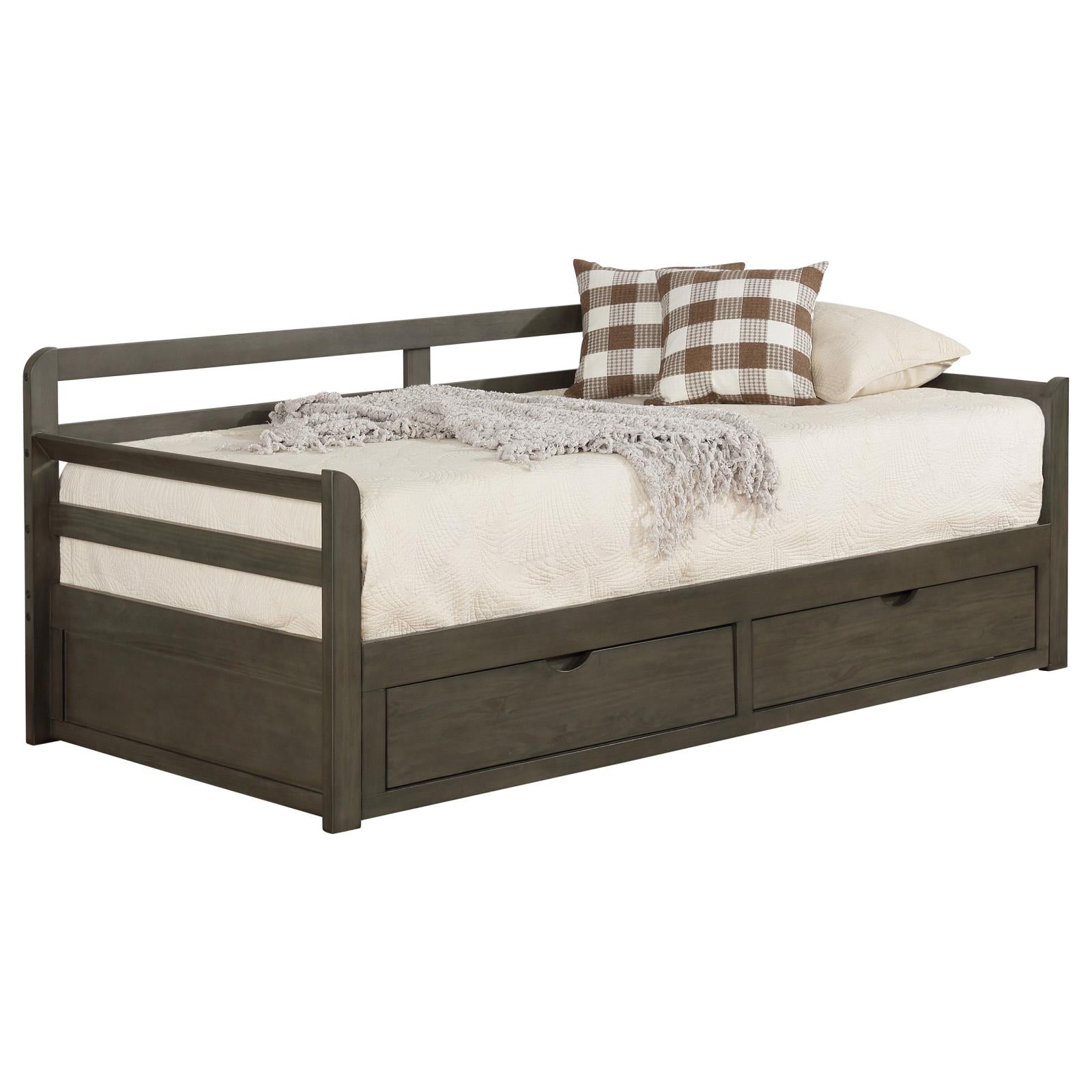 Grey 2-drawer Daybed with Extension Trundle