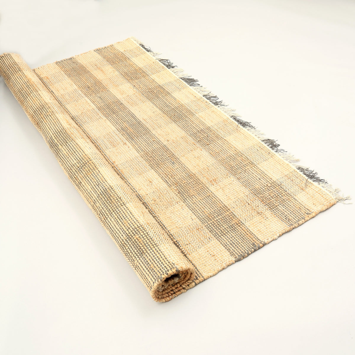 Area Rug, Jute Rug, Durable Gray Plaid Rug, 6X9 ft
