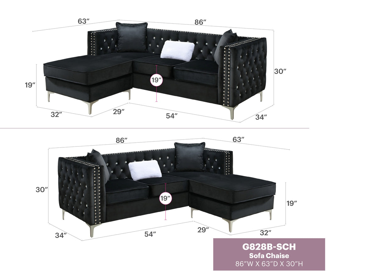 Paige G828B-SC Sofa Chaise , BLACK