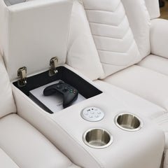 MS Power M073 32 2 Pieces Power Reclining Sofa Sets,Technical leather Power reclining Loveseat Power recliner w/ wireless charger / LED strip for Living Room,White