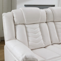 MS Power M073 32 2 Pieces Power Reclining Sofa Sets,Technical leather Power reclining Loveseat Power recliner w/ wireless charger / LED strip for Living Room,White