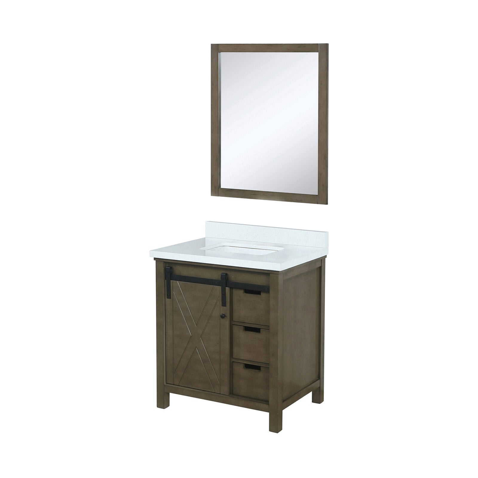 Rustic Brown Bath Vanity 30 in. W x 22 in. D, Cultured Marble Countertop and 28 in. Mirror