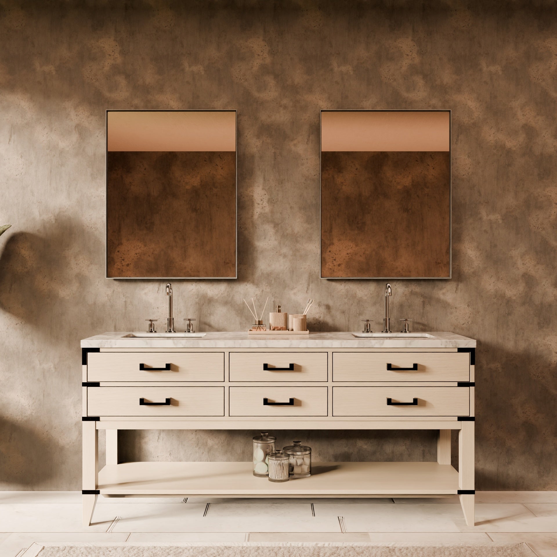 White Oak Double Bath Vanity 72 in. W x 22 in. D