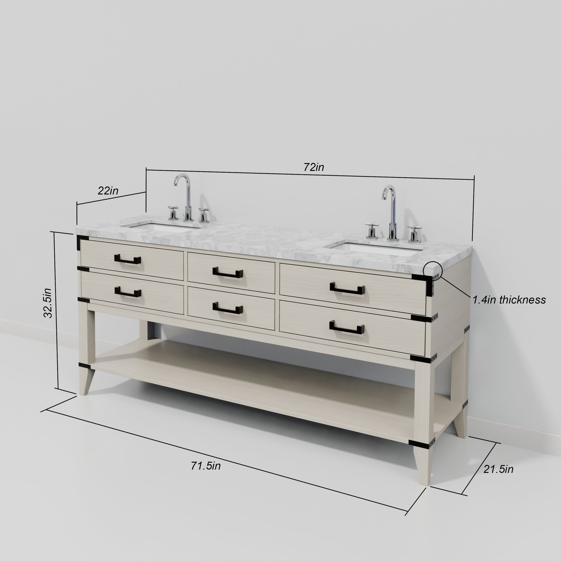 White Oak Double Bath Vanity 72 in. W x 22 in. D