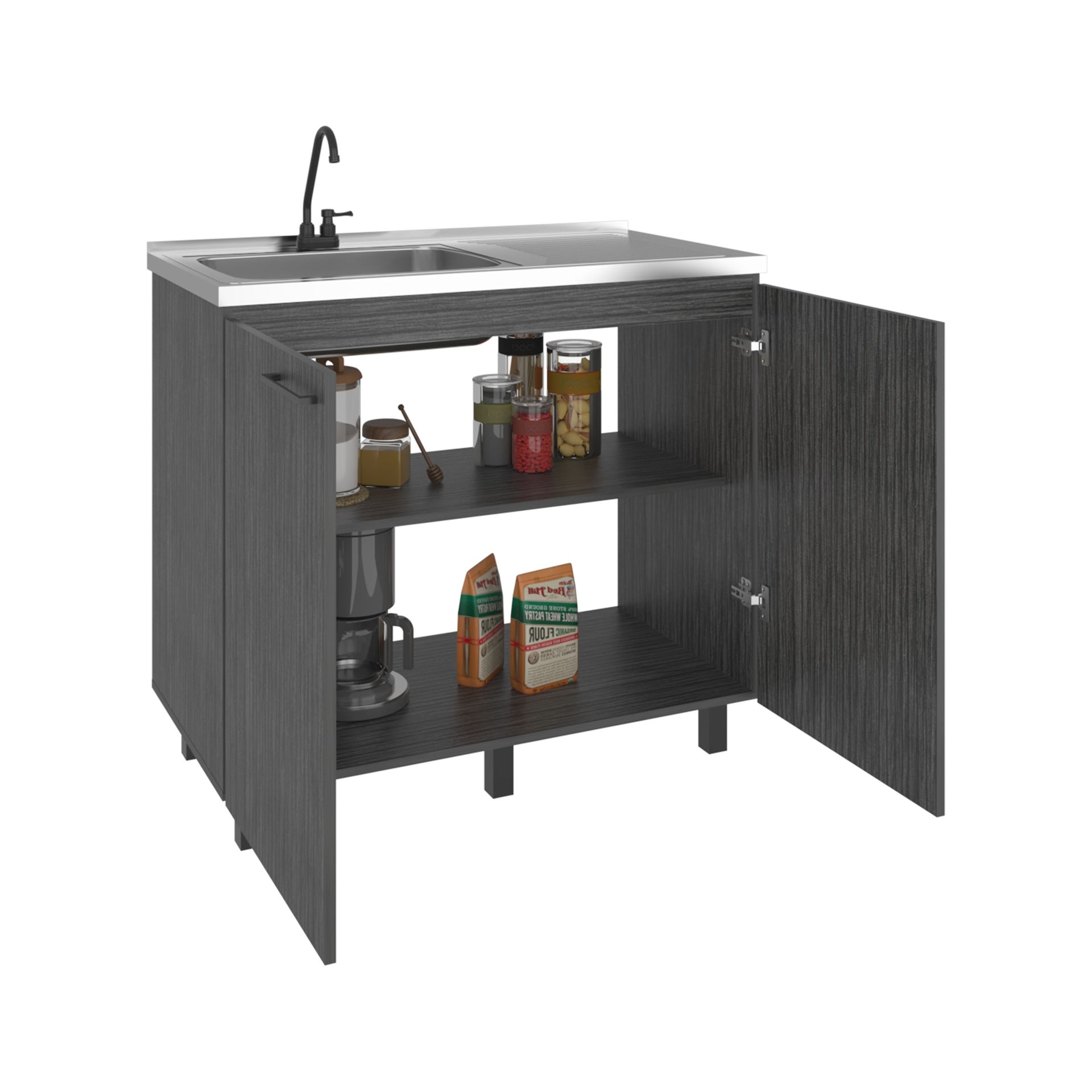 Napoles Utility Sink Complete with Faucet, Freestanding Base with Legs and Deep Stainless Steel Basin, Modern Multi-Purpose Sink for Kitchen, Laundry or Utility Room, Smoke Gray