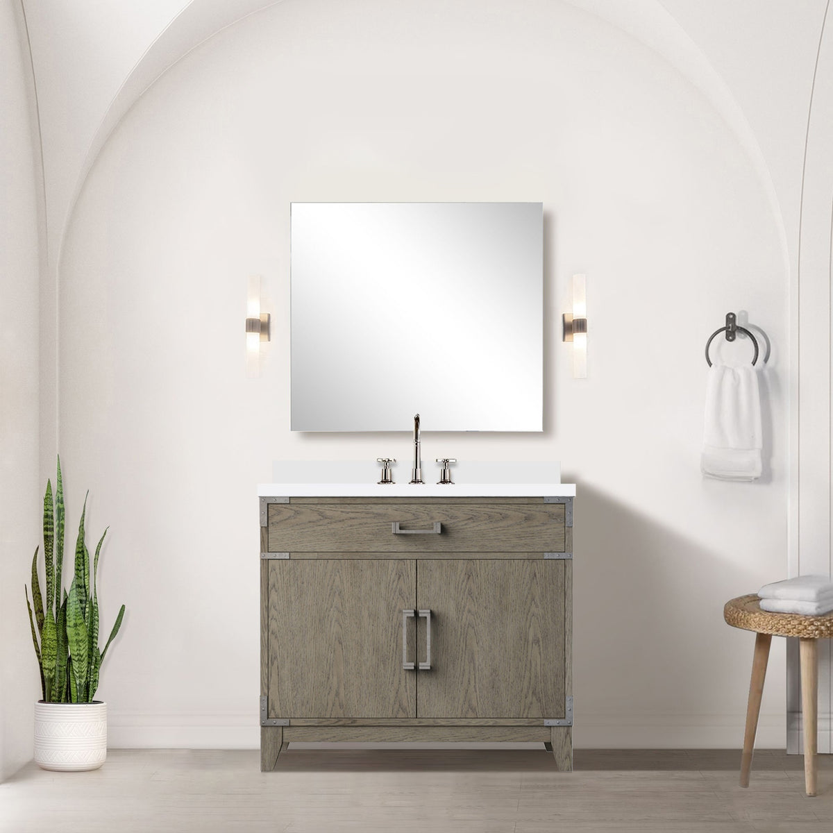 Grey Oak Single Bath Vanity 36 in. W x 22 in. D, with Cultured Marble Top