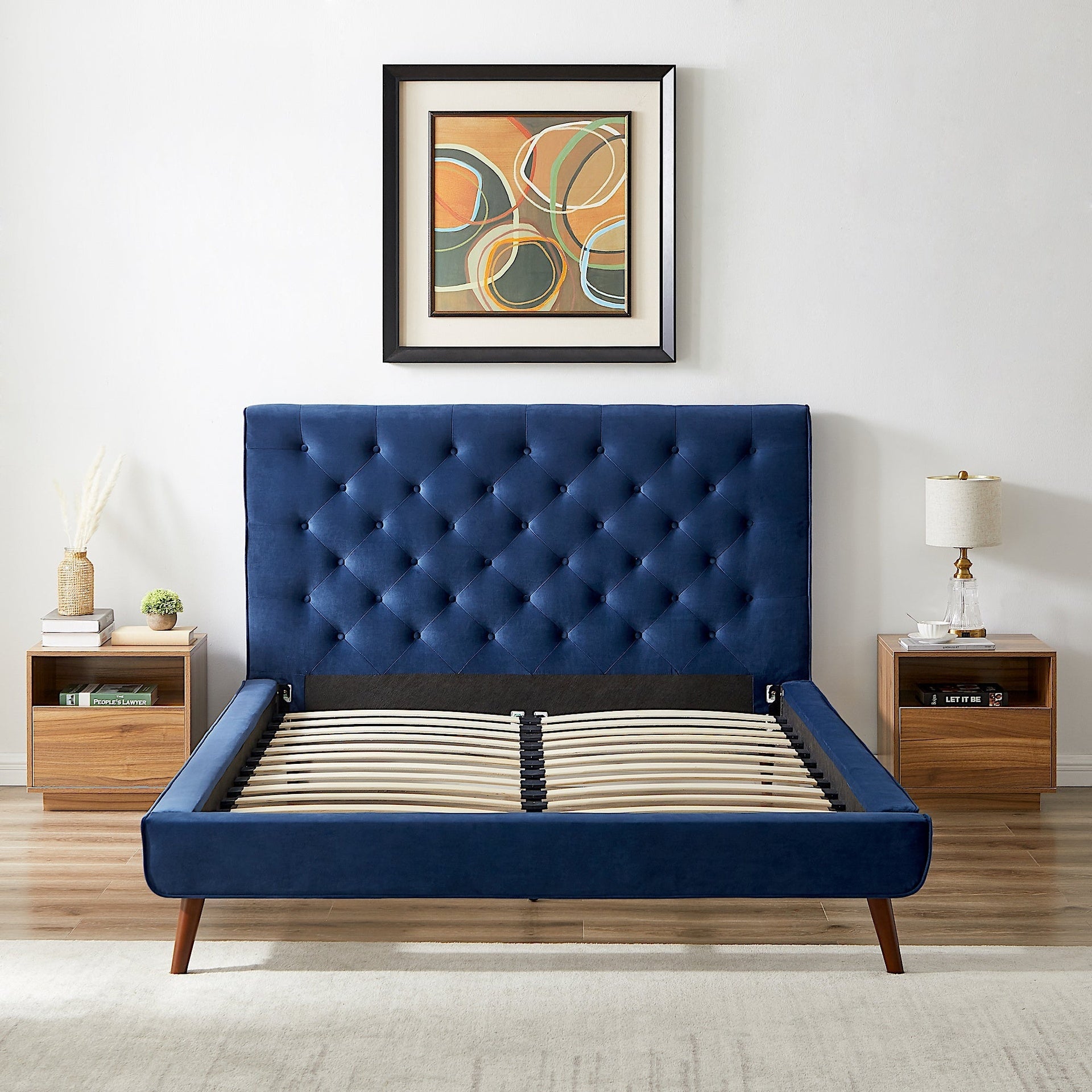 Dillon Blue Velvet Platform Bed (Queen Size)