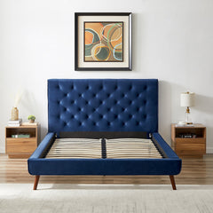 Dillon Blue Velvet Platform Bed (Queen Size)