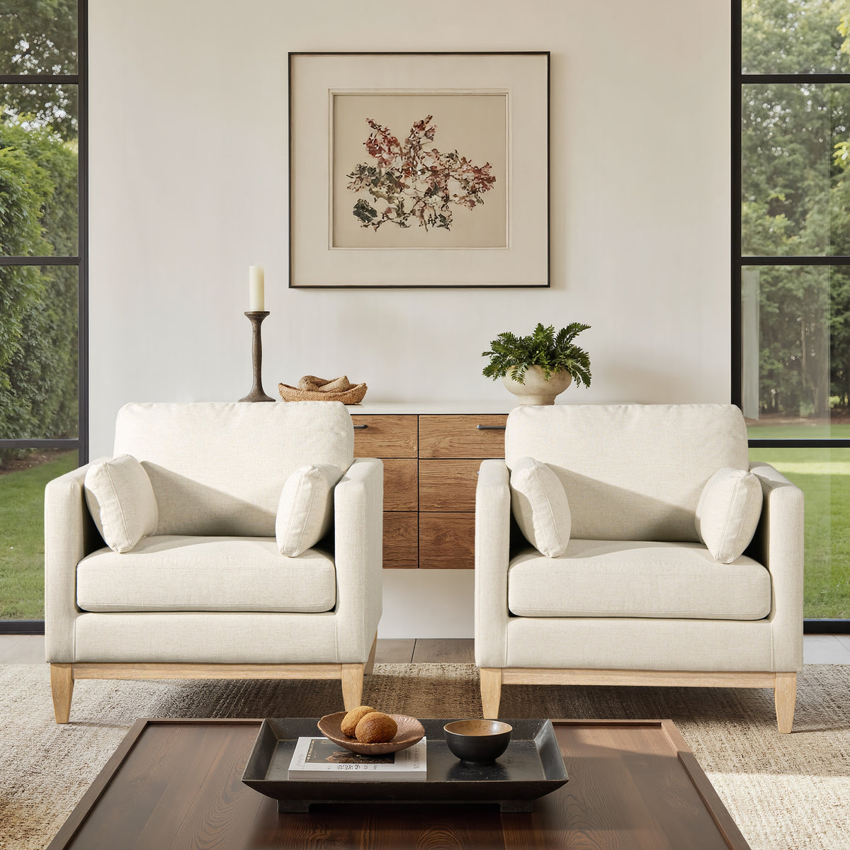Knox 36" Modern Farmhouse Arm Chair, Flax White Linen