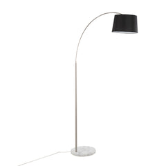 March Contemporary Floor Lamp in White Marble and Nickel with Black Linen Shade by LumiSource