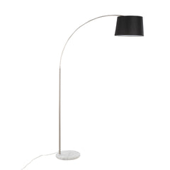 March Contemporary Floor Lamp in White Marble and Nickel with Black Linen Shade by LumiSource