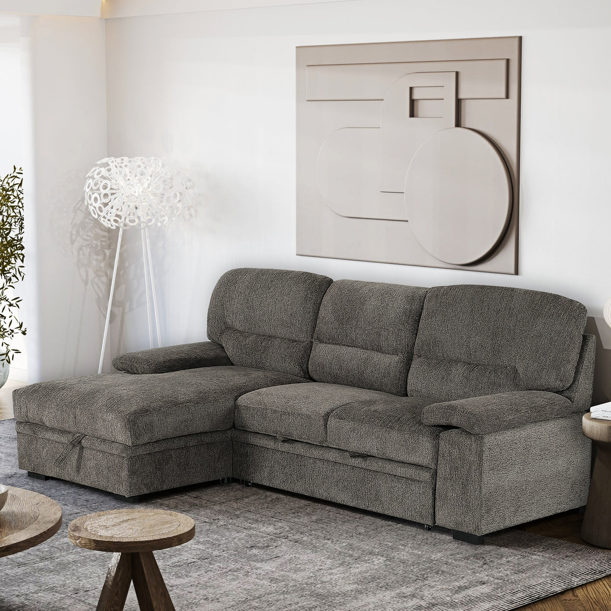 Convertible Sectional Sofa L-Shaped Couch with Storage Chaise, Living Room Sofa Bed, Grey