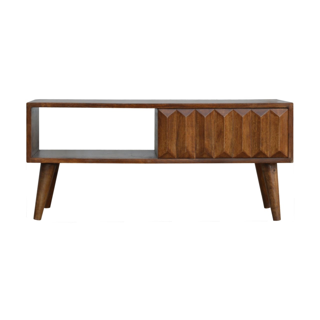 Solid Wood Chestnut Prism Sliding Media Unit, with Storage Space, Brown
